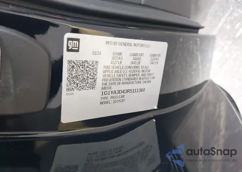 2024 Chevrolet Corvette Stingray Rwd 1Lt z USA, uszkodzony, nr VIN 1G1YA3D43R5111360